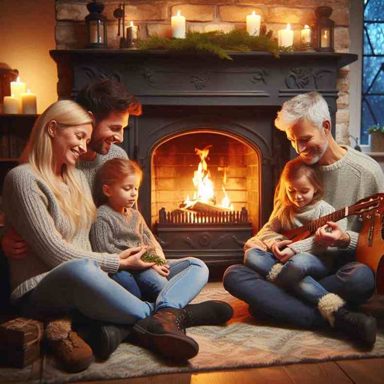 Family enjoying their fireplace