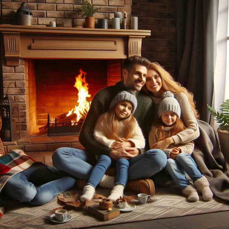 Family enjoying their fireplace