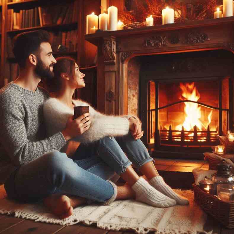 Family enjoying their fireplace
